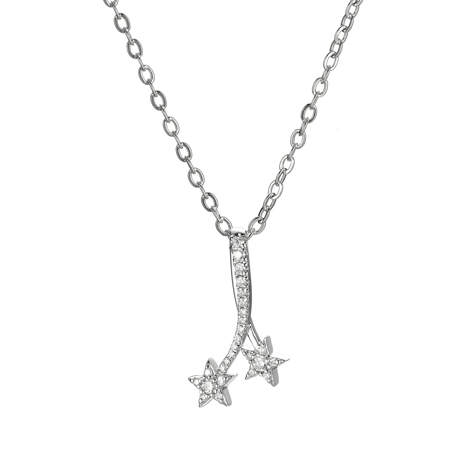 14K White Gold Diamond Star Pendant Necklace