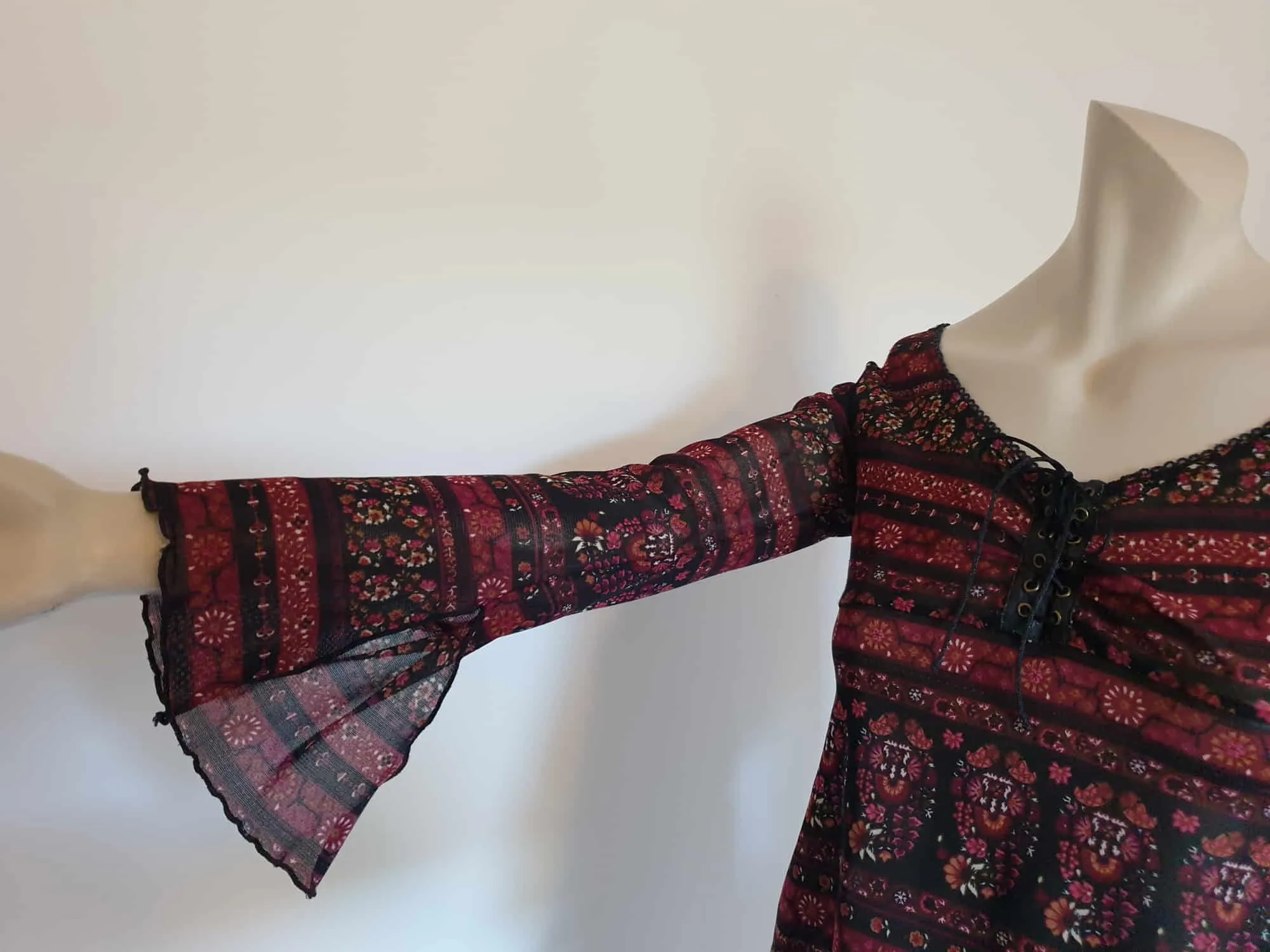 1990s Laced Front Top With Flared & Slashed Sleeves