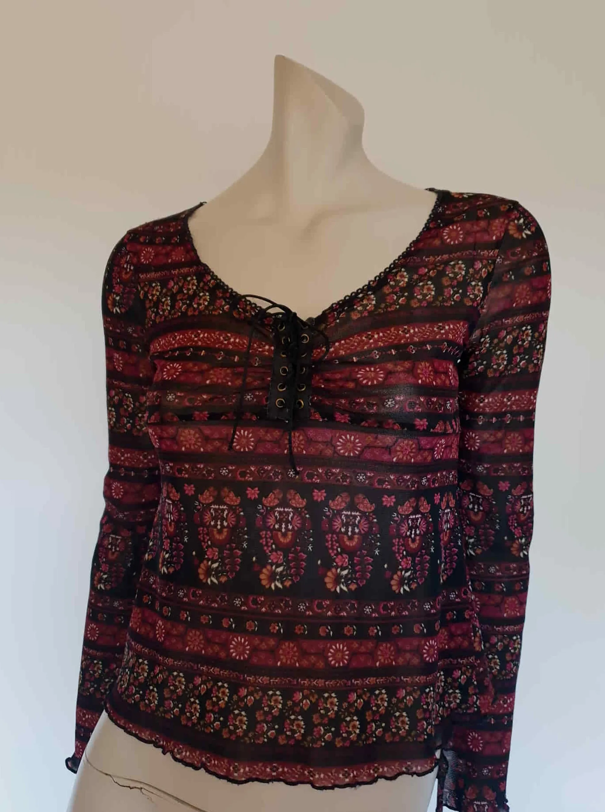1990s Laced Front Top With Flared & Slashed Sleeves