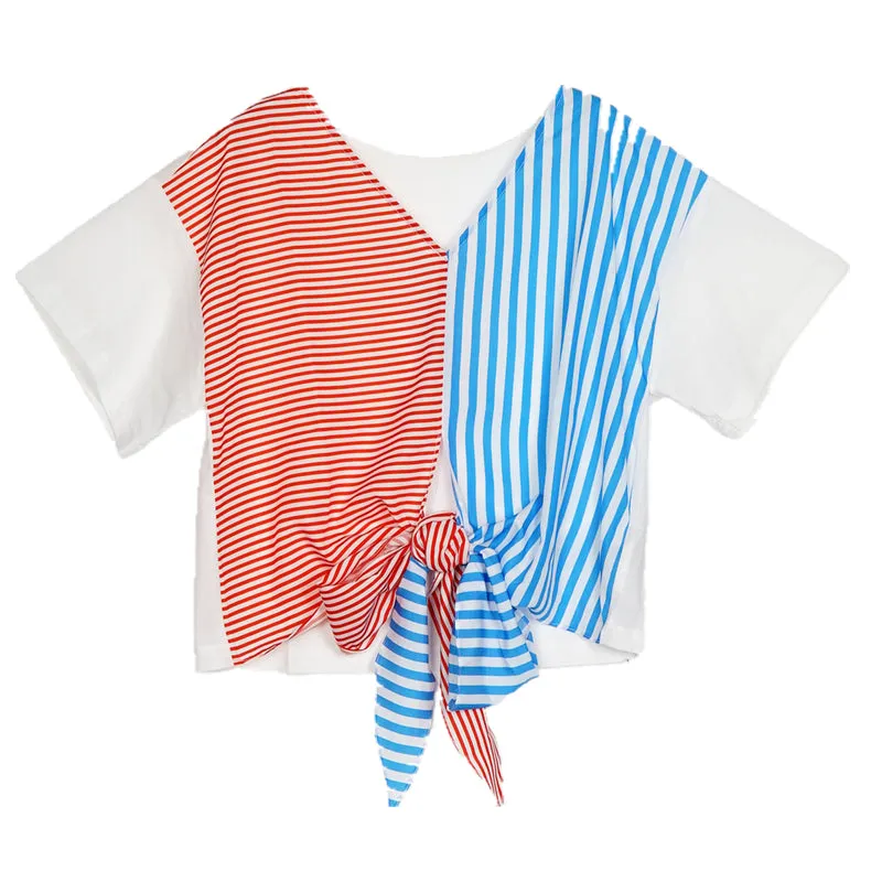 8GIRLS MIXED STRIPE TIE BACK TOP