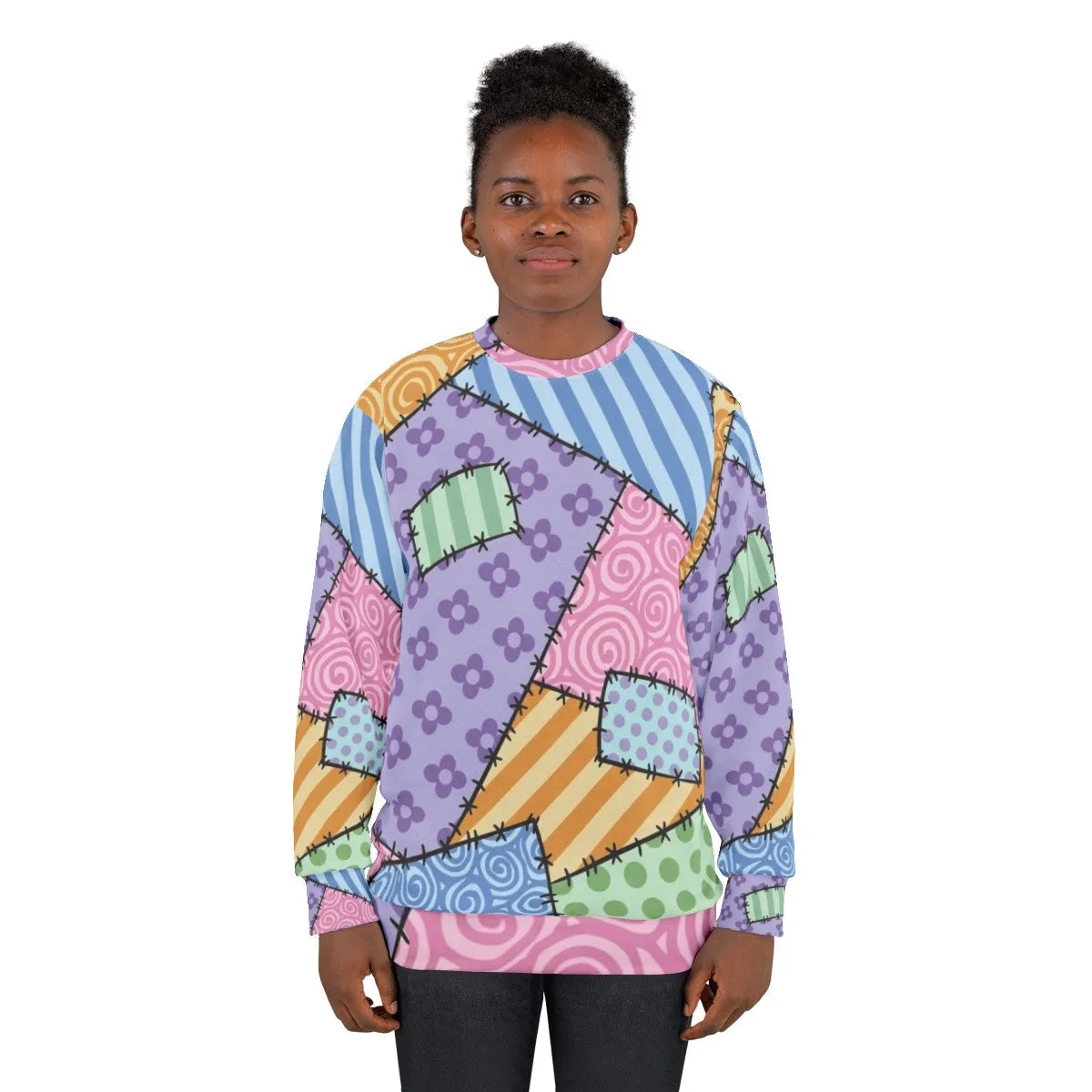 Adorable Patchwork Sweatshirt with Kawaii Star and Flower Design