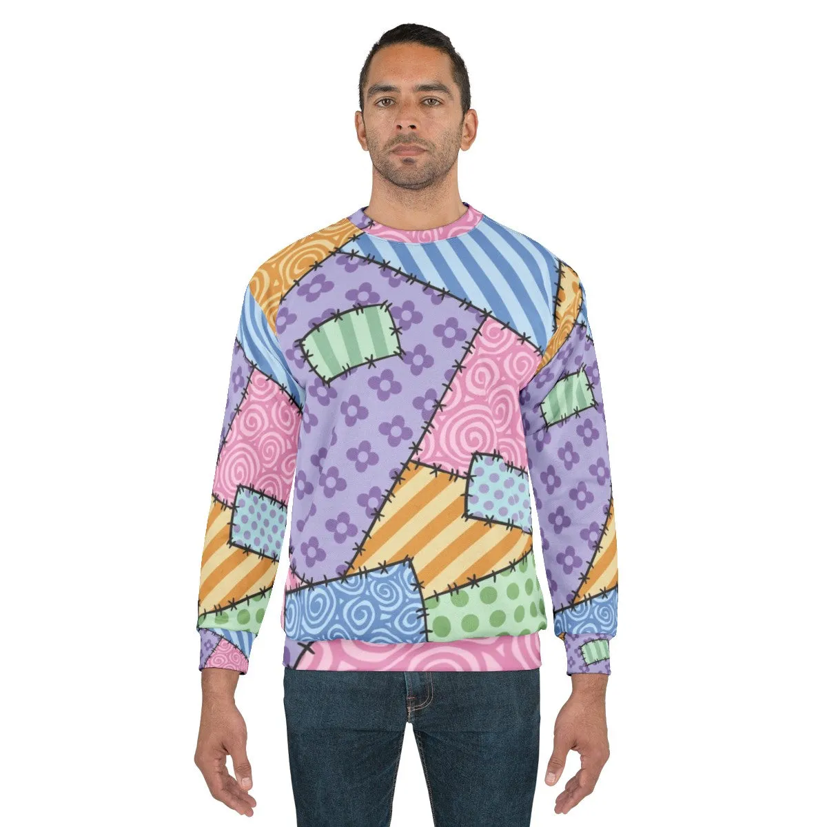 Adorable Patchwork Sweatshirt with Kawaii Star and Flower Design
