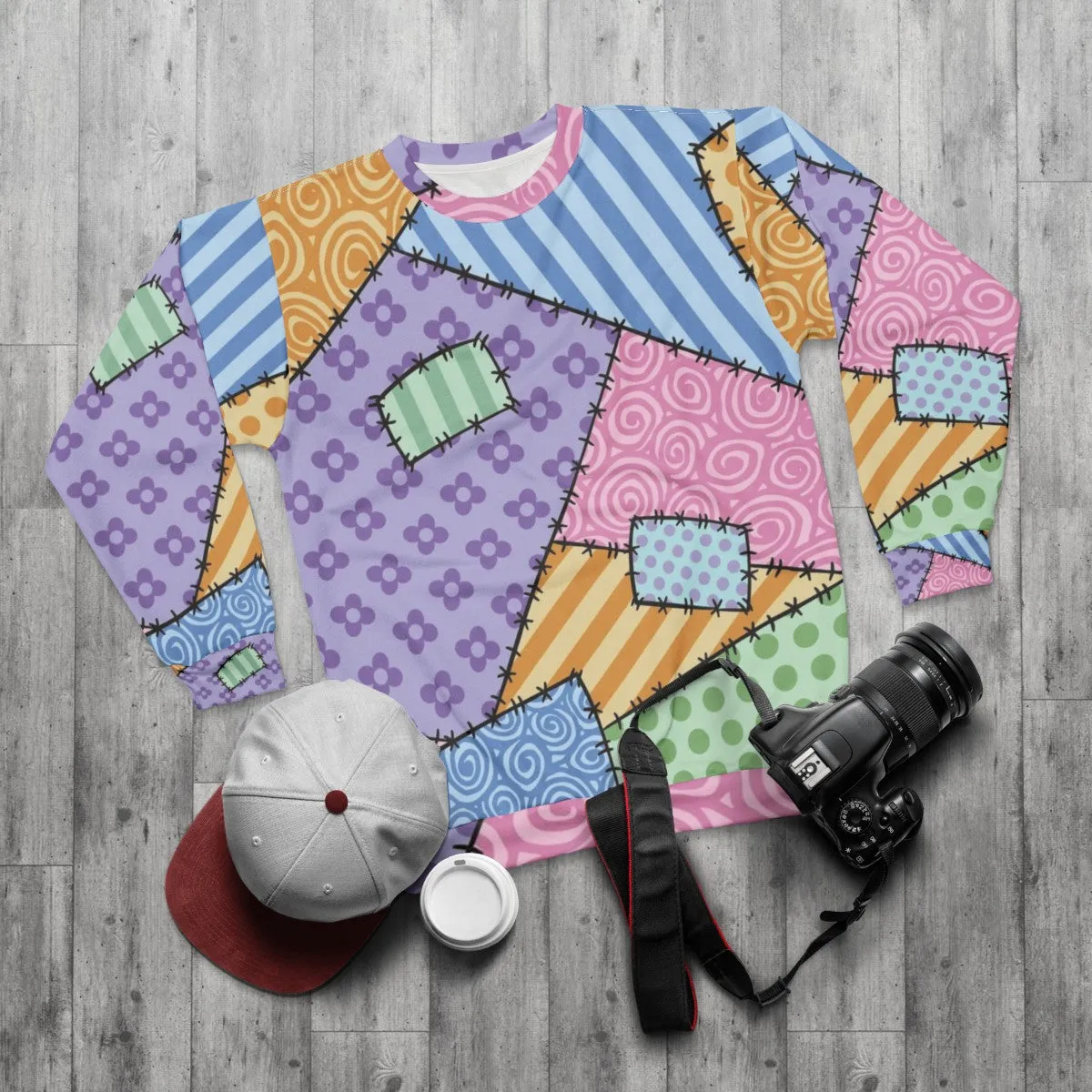 Adorable Patchwork Sweatshirt with Kawaii Star and Flower Design