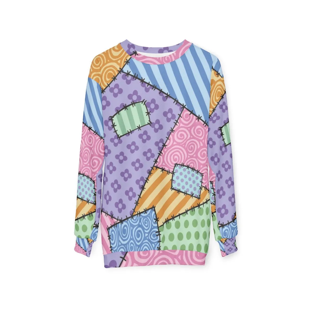 Adorable Patchwork Sweatshirt with Kawaii Star and Flower Design