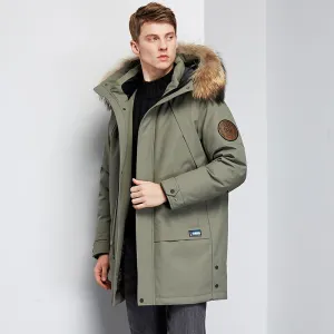 Aidase Men's Winter White Duck Down Jacket Warm Mid-Length Hooded Thick Business Plus Size Men Tooling Clothing