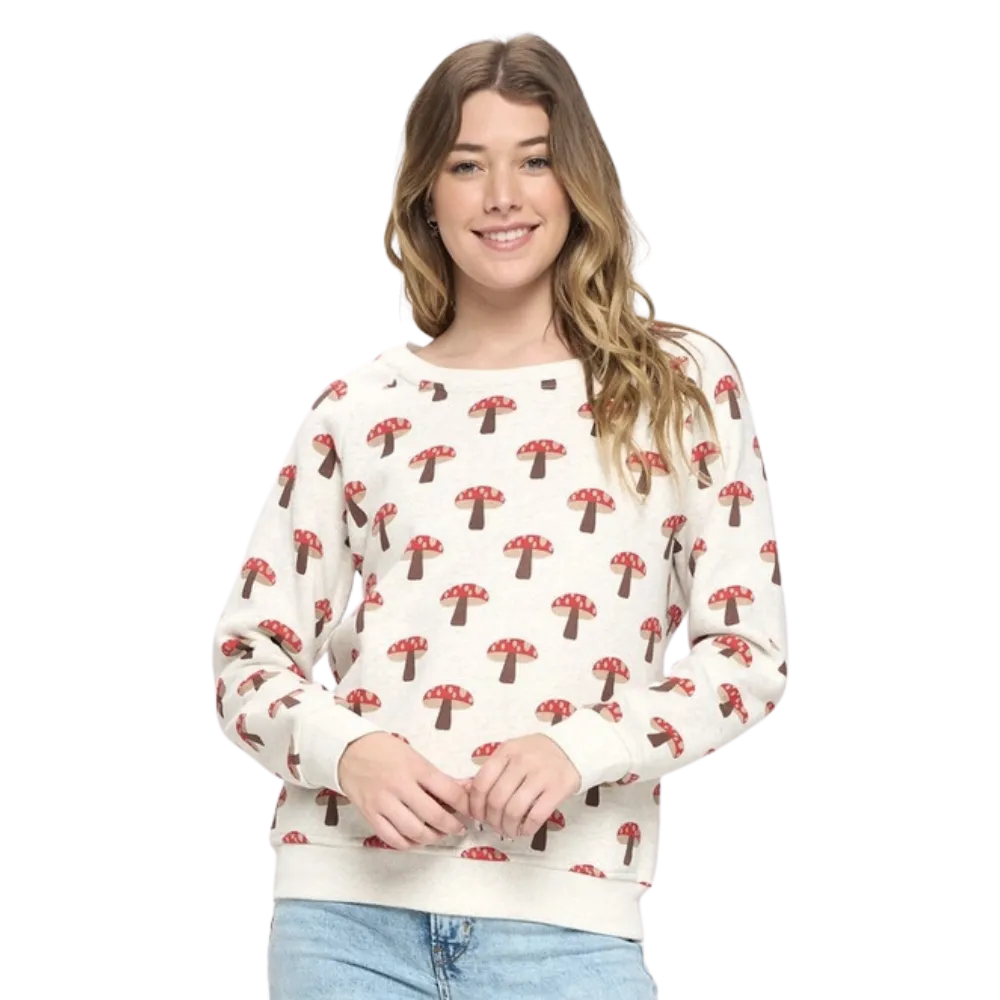 All Over Mushroom Print Sweatshirt