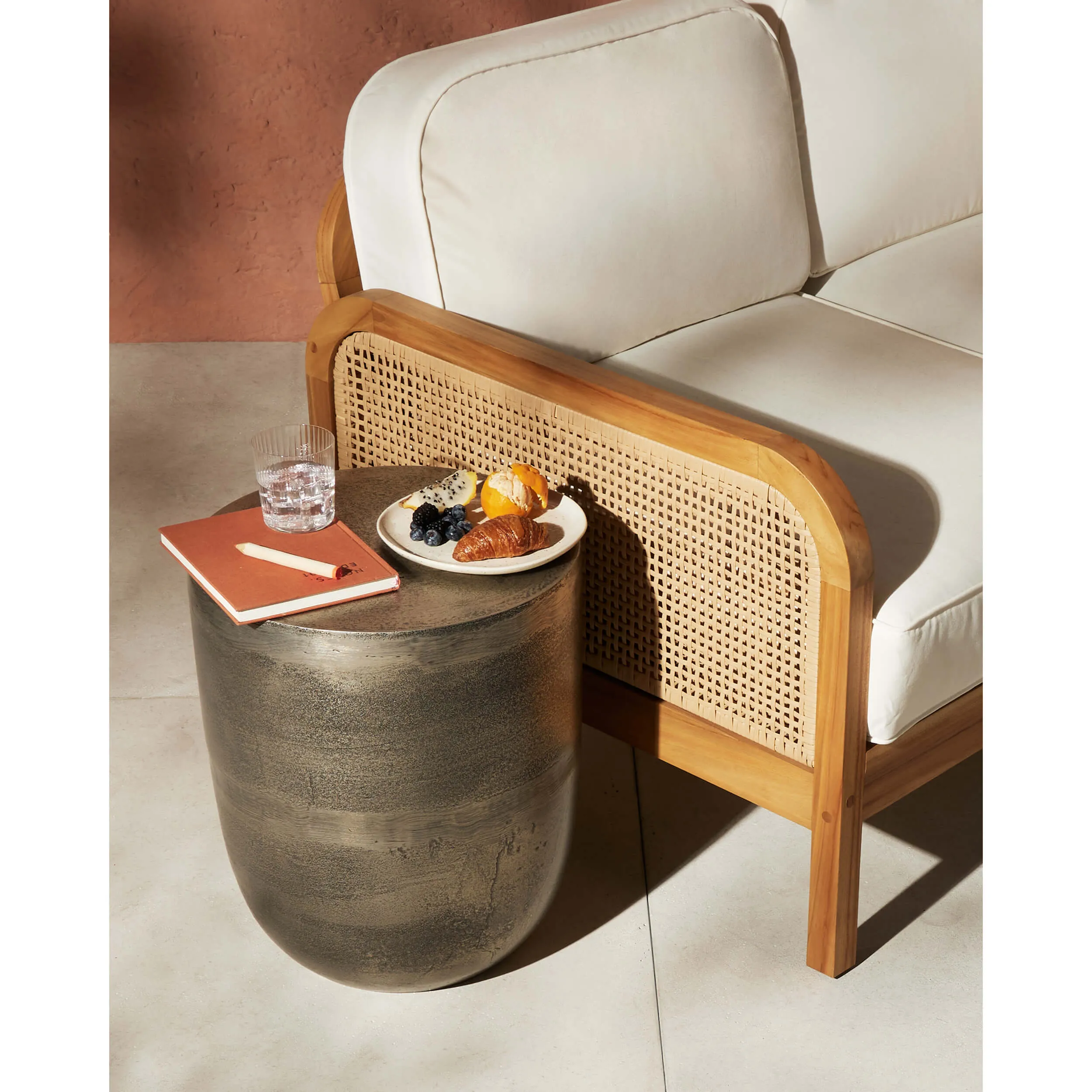 Basil Outdoor Drink Table, Raw Antique