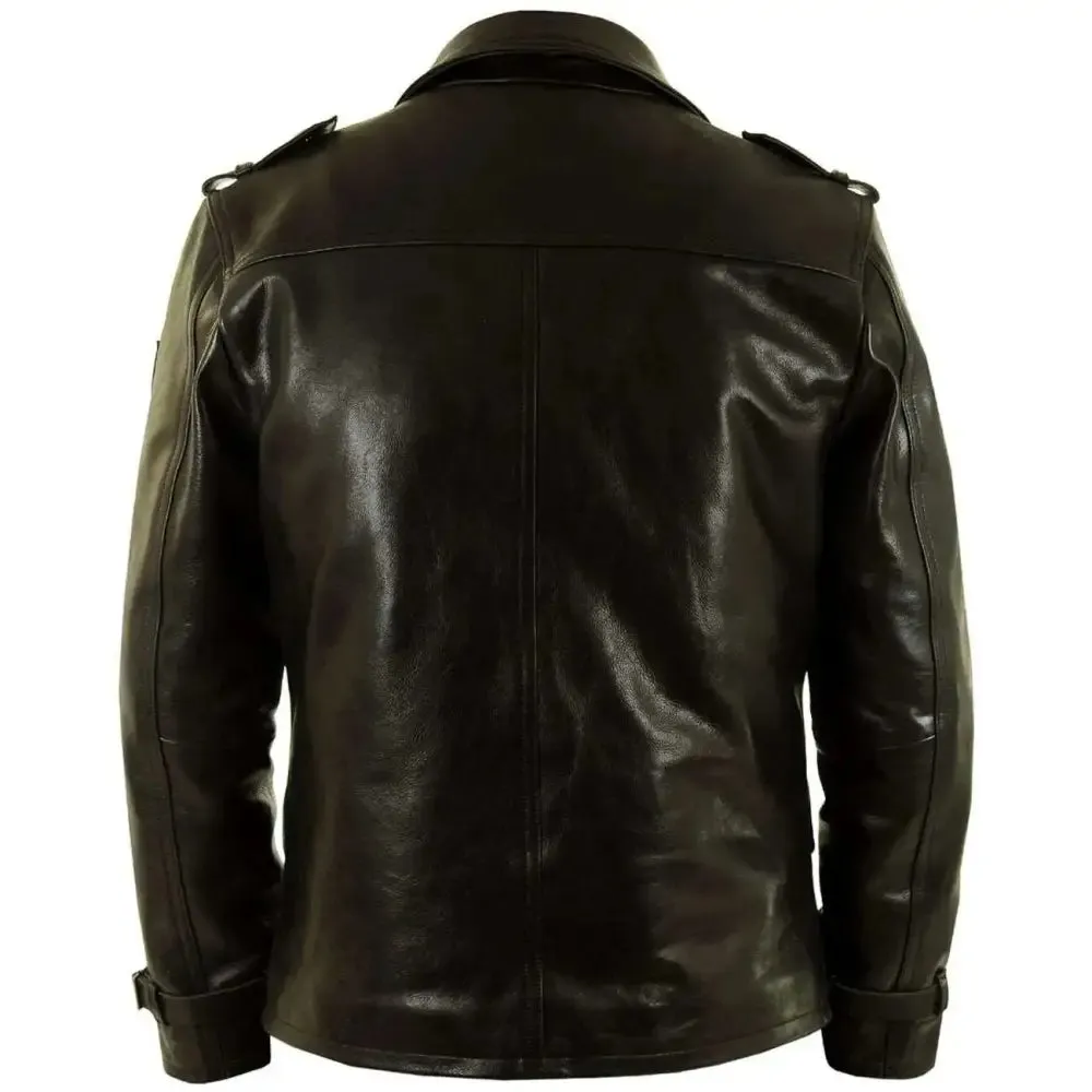 Black Leather Pea Coat – Stylish & Timeless