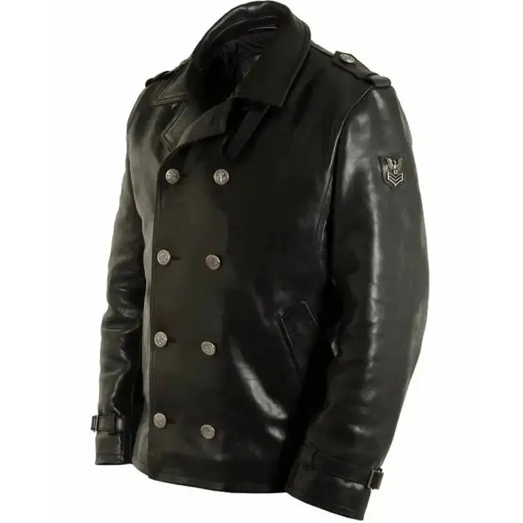 Black Leather Pea Coat – Stylish & Timeless