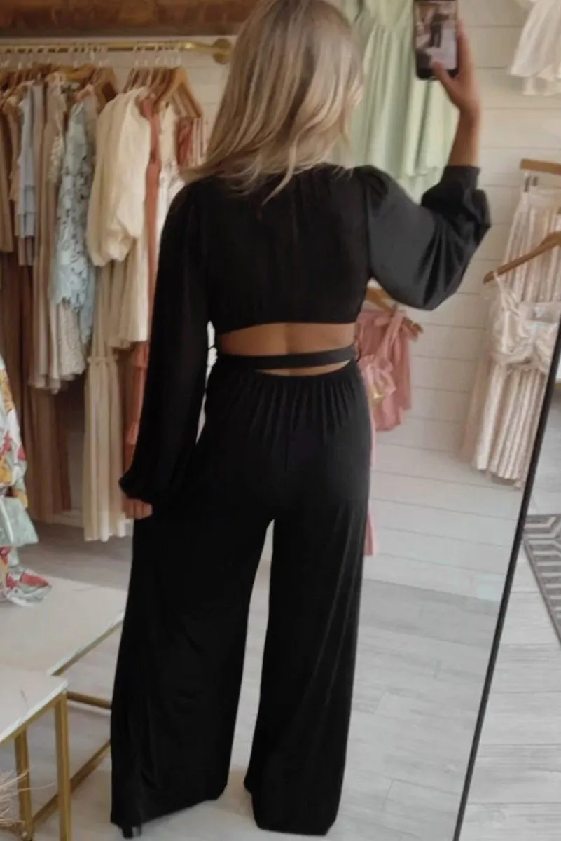 Black Peek-A-Boo Back Wide Leg Jumpsuit
