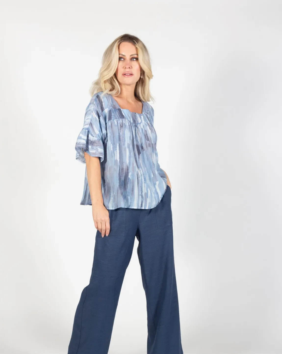Blue Sky Ruffle Sleeve Bamboo Top
