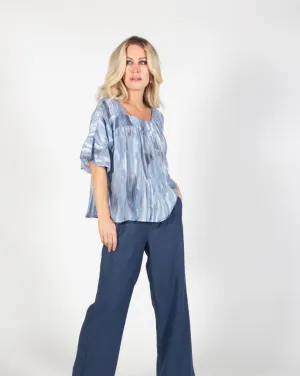 Blue Sky Ruffle Sleeve Bamboo Top