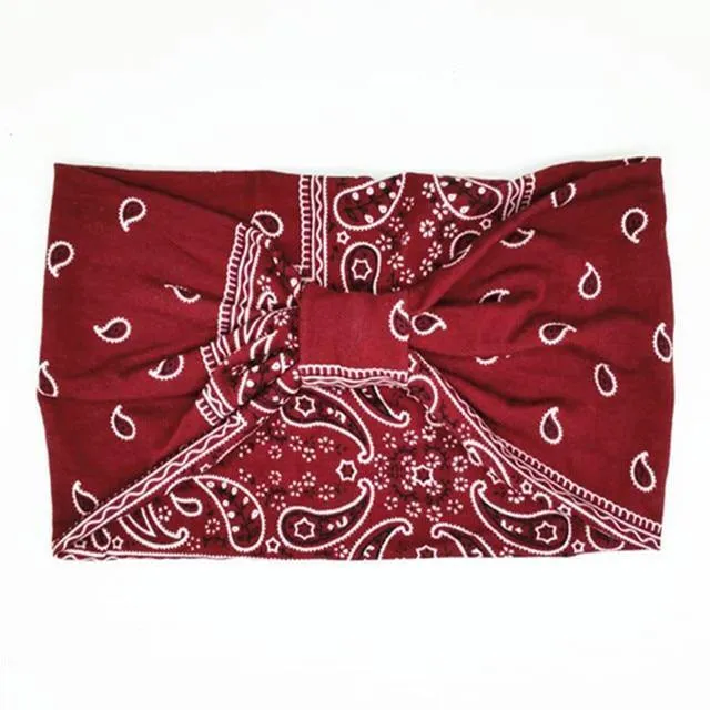 Boho Style Cotton Wide Printed Bandana Headbands For Women