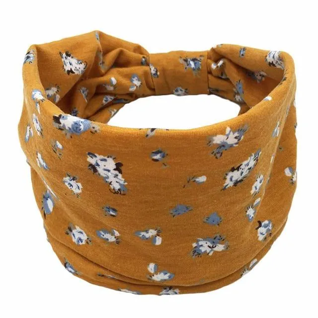 Boho Style Cotton Wide Printed Bandana Headbands For Women