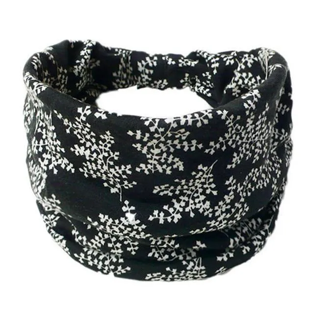 Boho Style Cotton Wide Printed Bandana Headbands For Women