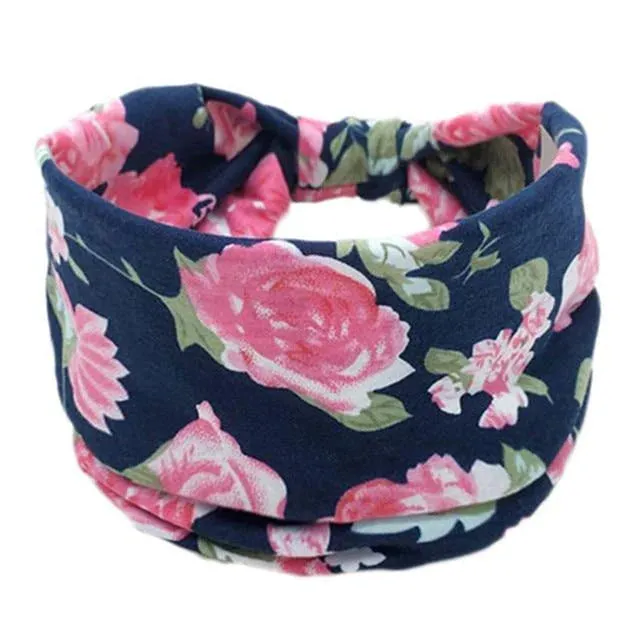 Boho Style Cotton Wide Printed Bandana Headbands For Women