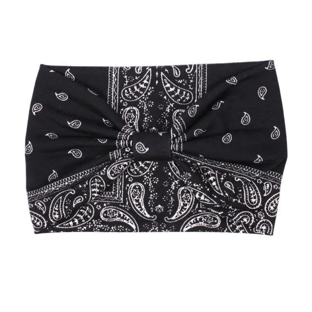 Boho Style Cotton Wide Printed Bandana Headbands For Women