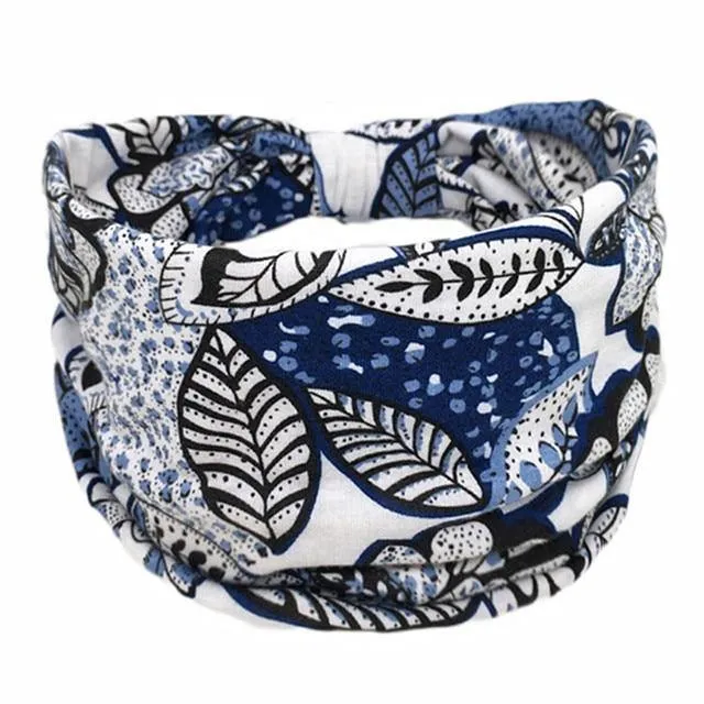 Boho Style Cotton Wide Printed Bandana Headbands For Women
