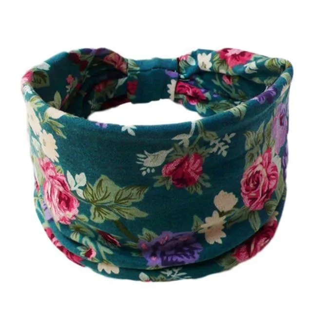 Boho Style Cotton Wide Printed Bandana Headbands For Women