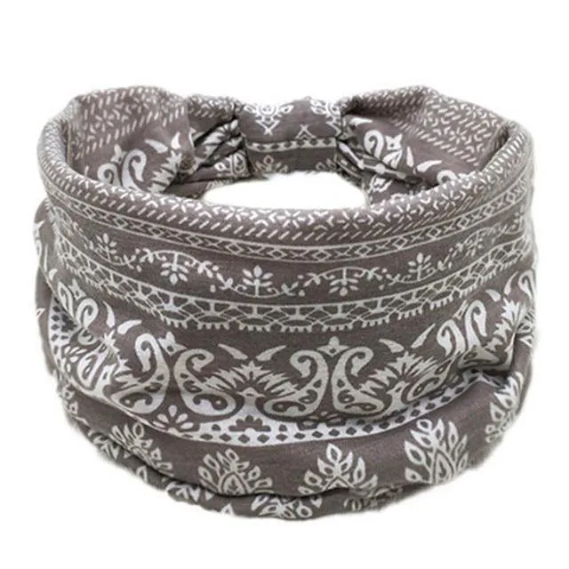 Boho Style Cotton Wide Printed Bandana Headbands For Women