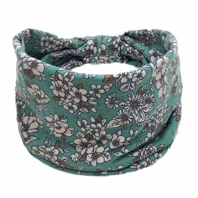 Boho Style Cotton Wide Printed Bandana Headbands For Women