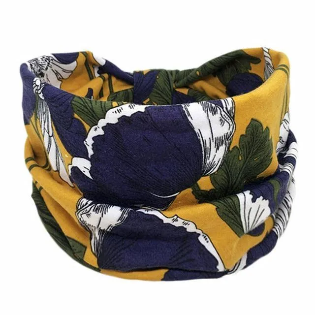 Boho Style Cotton Wide Printed Bandana Headbands For Women