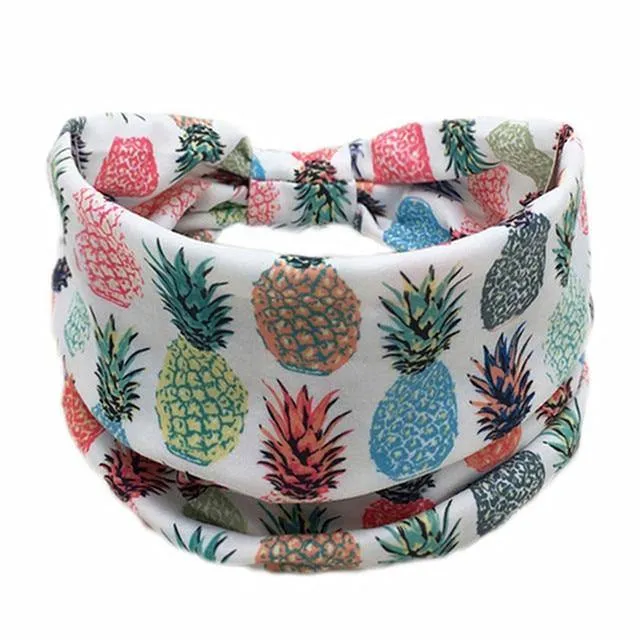 Boho Style Cotton Wide Printed Bandana Headbands For Women