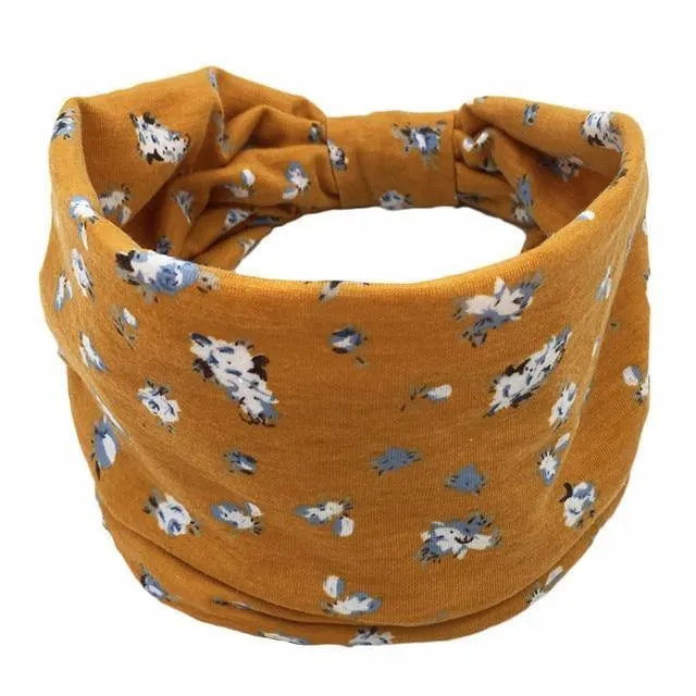 Boho Style Cotton Wide Printed Bandana Headbands For Women