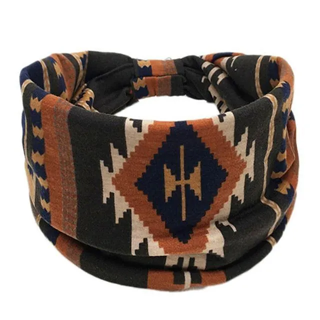 Boho Style Cotton Wide Printed Bandana Headbands For Women