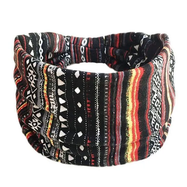 Boho Style Cotton Wide Printed Bandana Headbands For Women