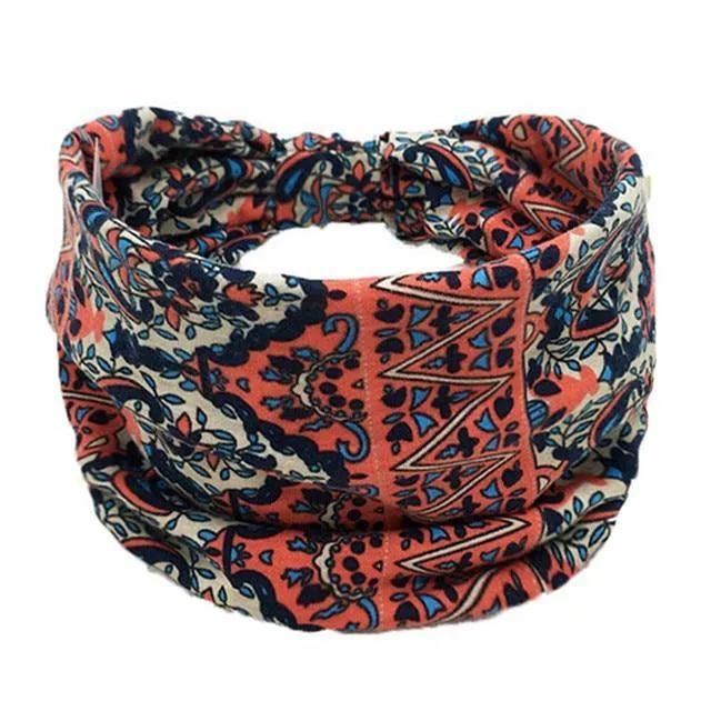 Boho Style Cotton Wide Printed Bandana Headbands For Women