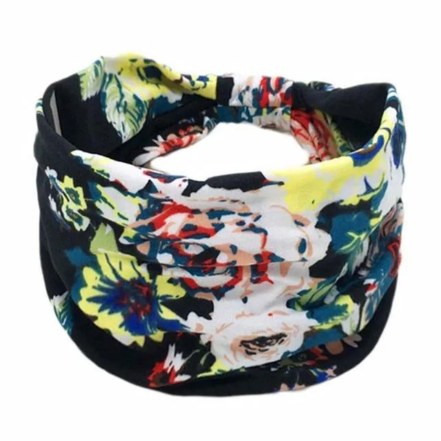 Boho Style Cotton Wide Printed Bandana Headbands For Women