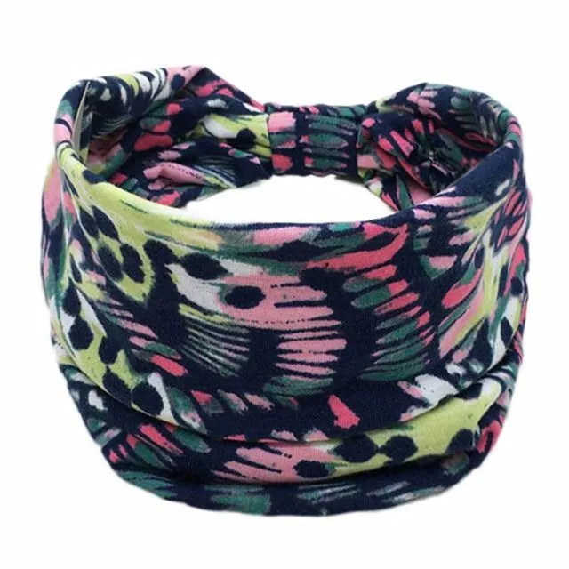 Boho Style Cotton Wide Printed Bandana Headbands For Women