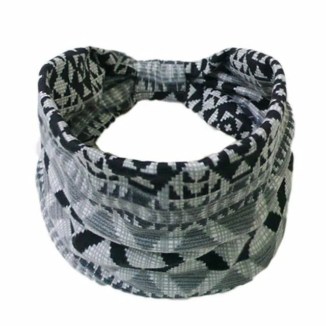 Boho Style Cotton Wide Printed Bandana Headbands For Women