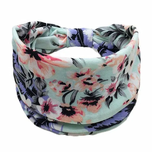 Boho Style Cotton Wide Printed Bandana Headbands For Women