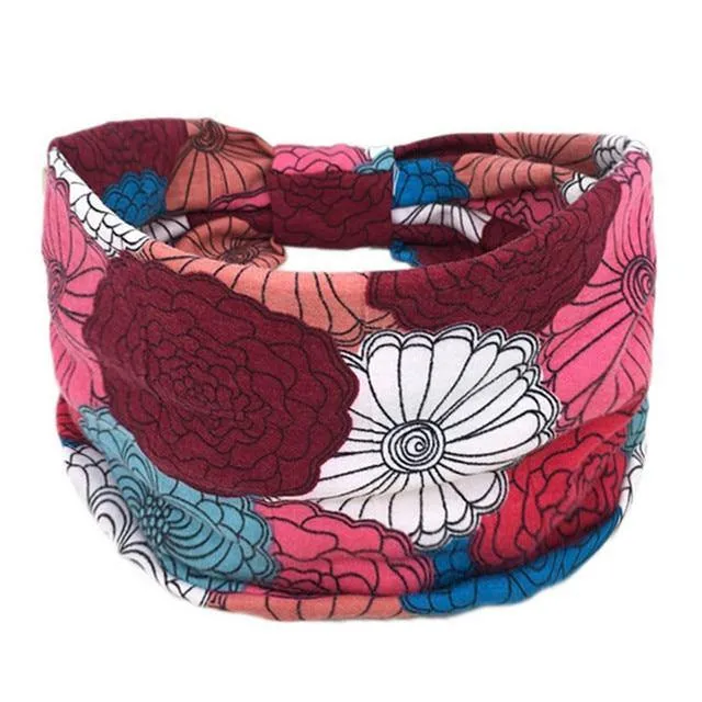 Boho Style Cotton Wide Printed Bandana Headbands For Women