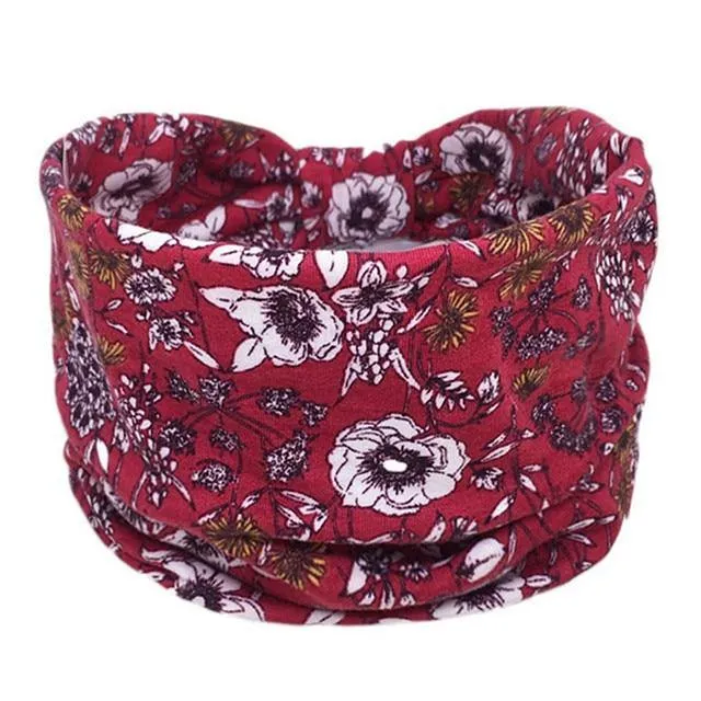 Boho Style Cotton Wide Printed Bandana Headbands For Women