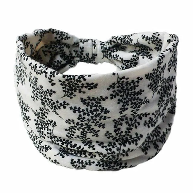 Boho Style Cotton Wide Printed Bandana Headbands For Women