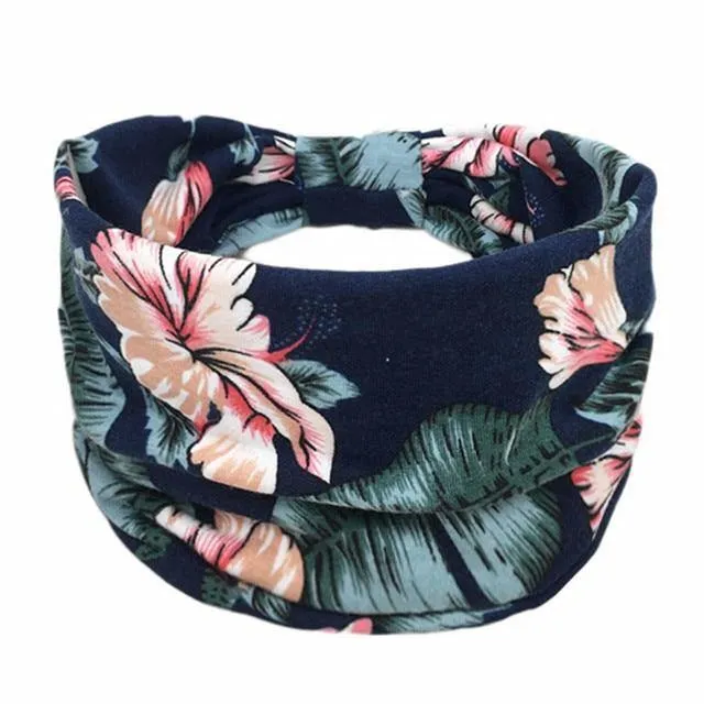 Boho Style Cotton Wide Printed Bandana Headbands For Women