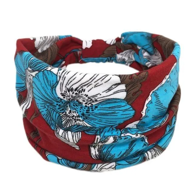 Boho Style Cotton Wide Printed Bandana Headbands For Women