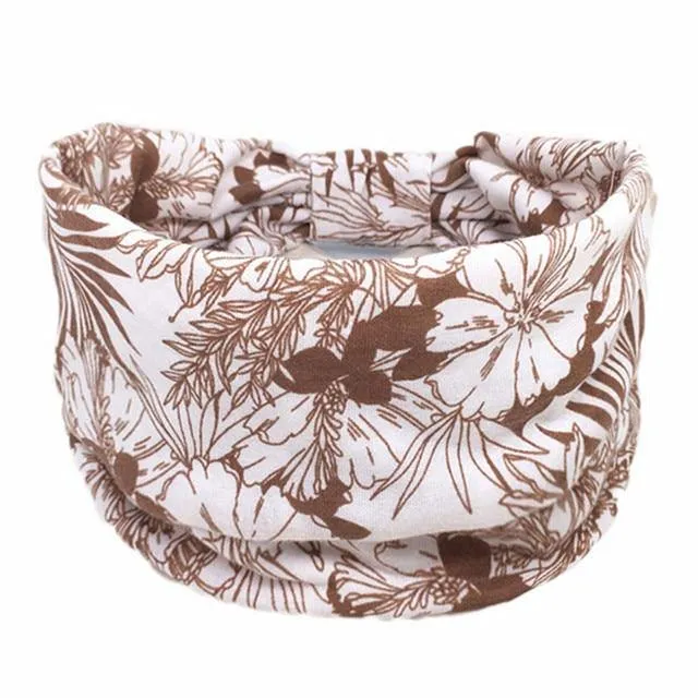 Boho Style Cotton Wide Printed Bandana Headbands For Women