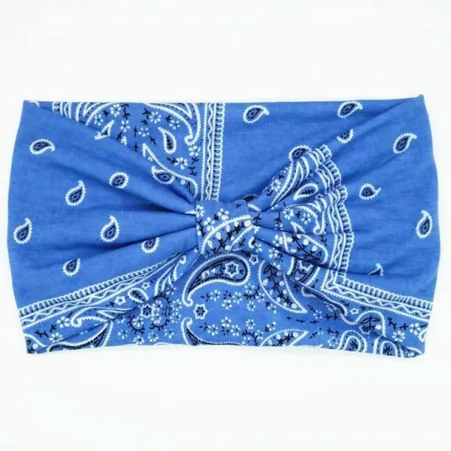 Boho Style Cotton Wide Printed Bandana Headbands For Women