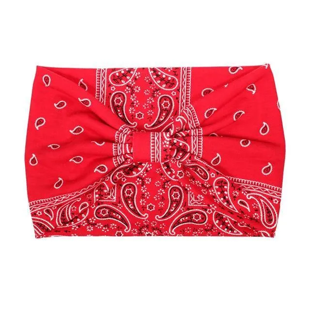 Boho Style Cotton Wide Printed Bandana Headbands For Women