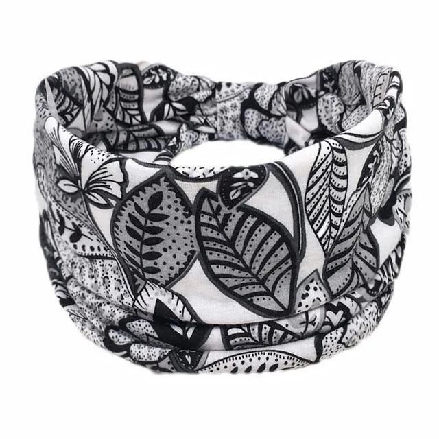 Boho Style Cotton Wide Printed Bandana Headbands For Women