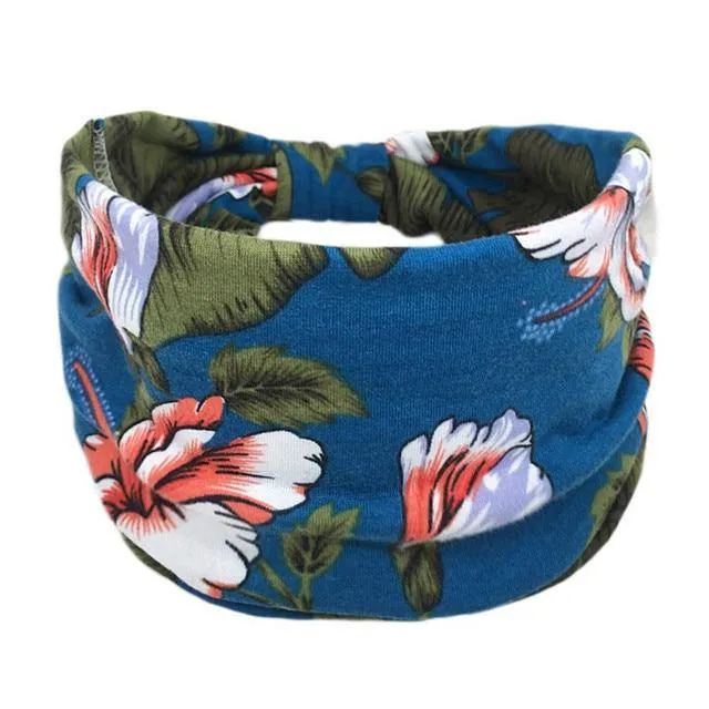 Boho Style Cotton Wide Printed Bandana Headbands For Women
