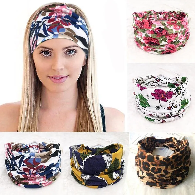 Boho Style Cotton Wide Printed Bandana Headbands For Women