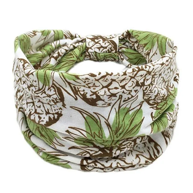 Boho Style Cotton Wide Printed Bandana Headbands For Women
