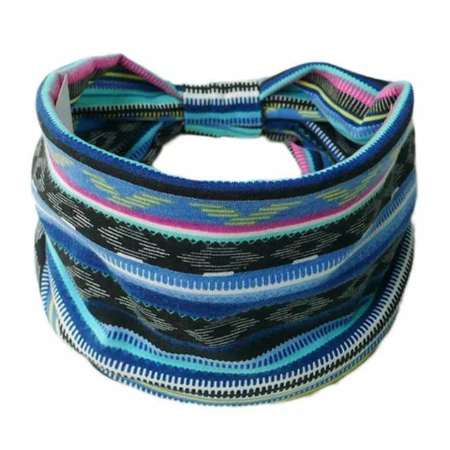 Boho Style Cotton Wide Printed Bandana Headbands For Women