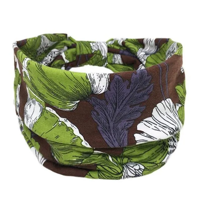 Boho Style Cotton Wide Printed Bandana Headbands For Women