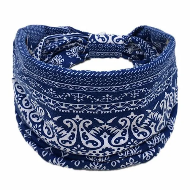 Boho Style Cotton Wide Printed Bandana Headbands For Women